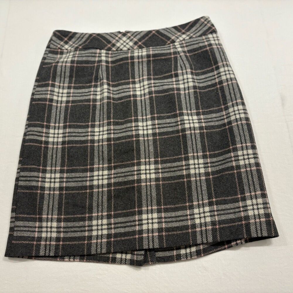 Chadwicks of Boston Women Size 4 Gray Pink Plaid Pencil Skirt Lined